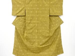 リサイクル　格子に絣柄織り出し手織り紬着物